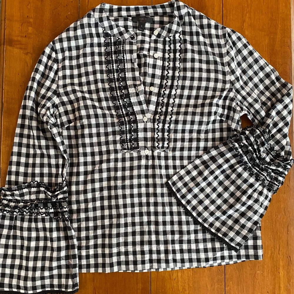 J.Crew black and white gingham print blouse